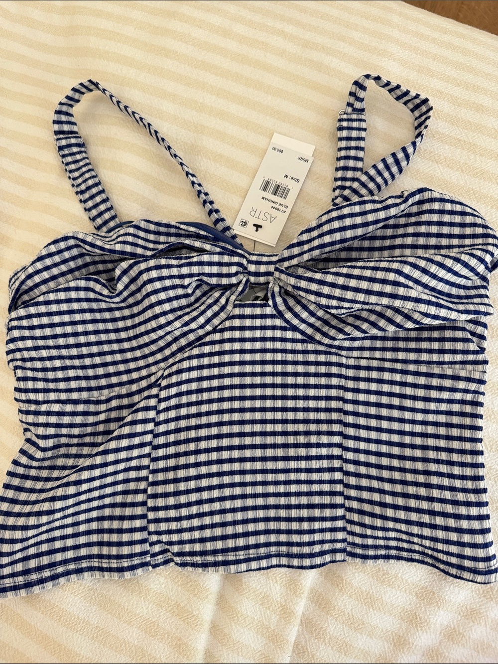 Astr Blue & White Cutout Tank